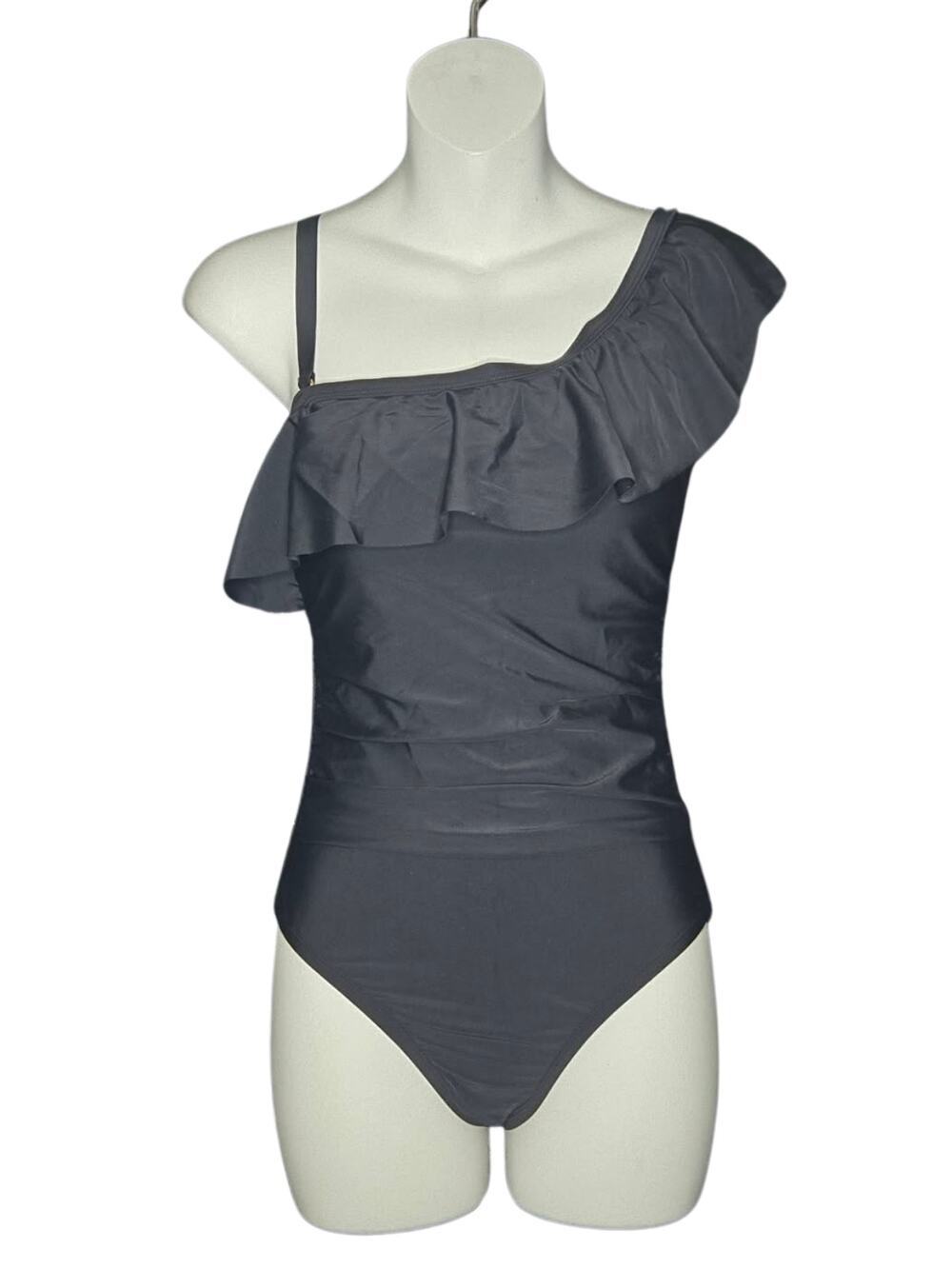 Kathy Ireland One Shoulder Ruffle One Piece Swimsuit Asymmetrical Size 2 NWT